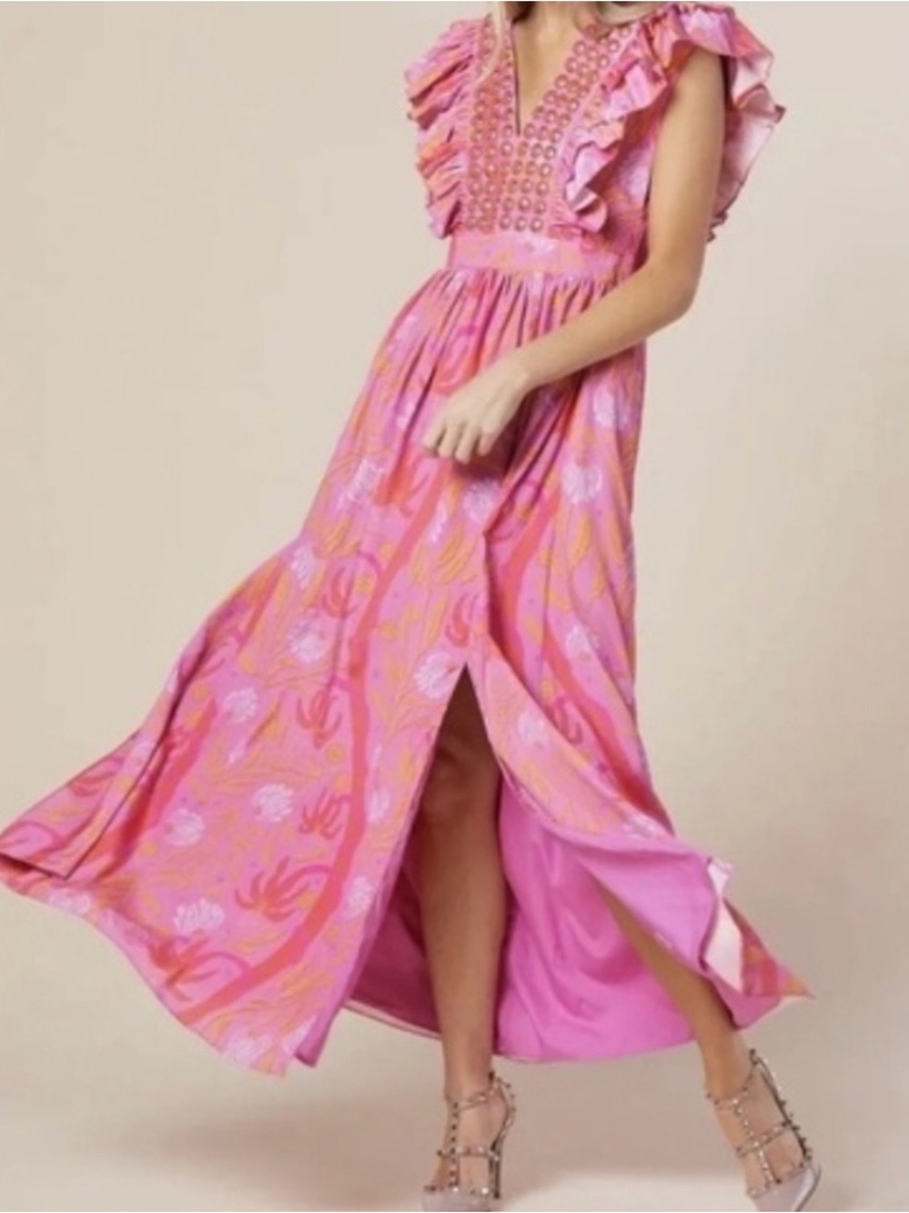 Sheridan French Stacey Maxi Dress with Deep V and Front Slit Medium $510